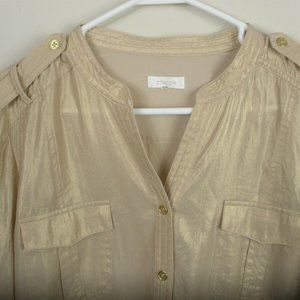 Chicos Gold Long Sleeve Blouse size 2 or Large EUC